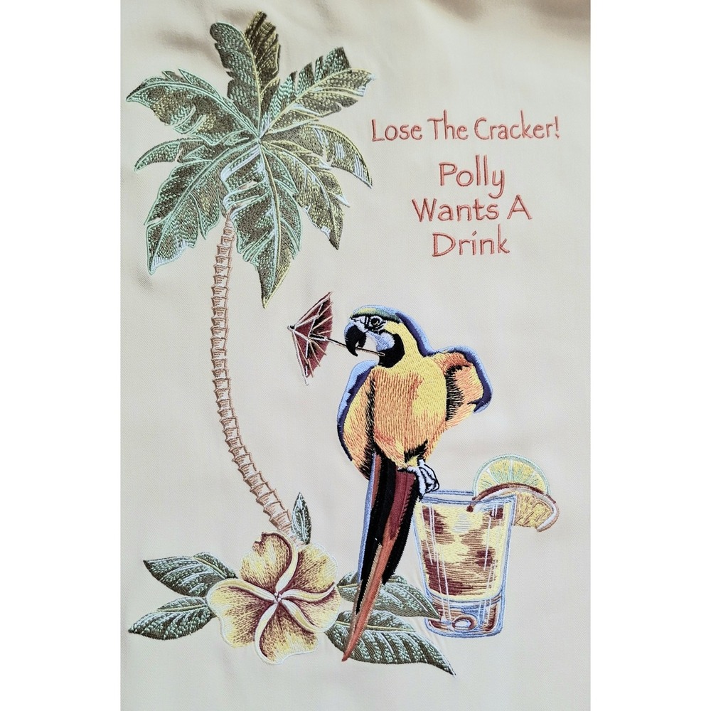 Luau "Lose The Cracker!Polly Wants A Drink" Men's Embroidered Hawaiian Shirt